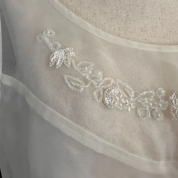 VTG Victoria’s Secret 90s Ivory Sheer Beaded Sleeveless Chemise Slip M Bridal